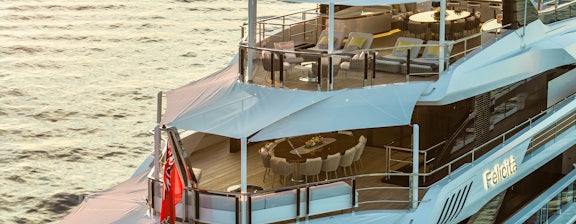 The top decks of a large yacht